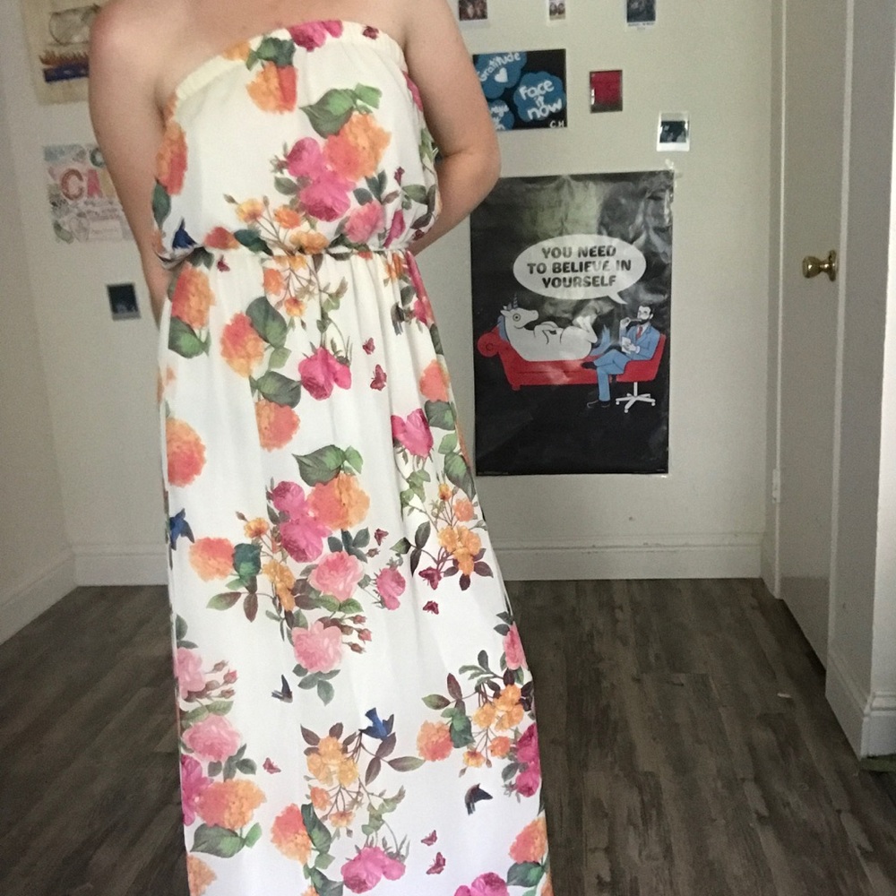 Strapless Maxi Flower Dress